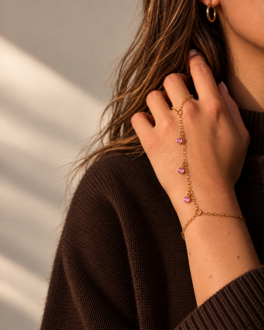 October Birthstone Hand Chain (Pink Tourmaline)