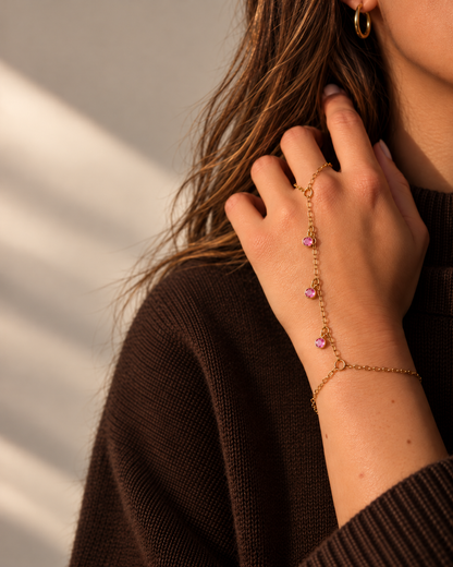 October Birthstone Hand Chain (Pink Tourmaline)